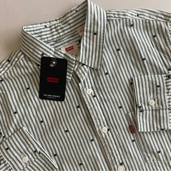 Levis The One Pocket Shirt Mens Small Striped Casual Worker Button Up - Picture 1 of 15